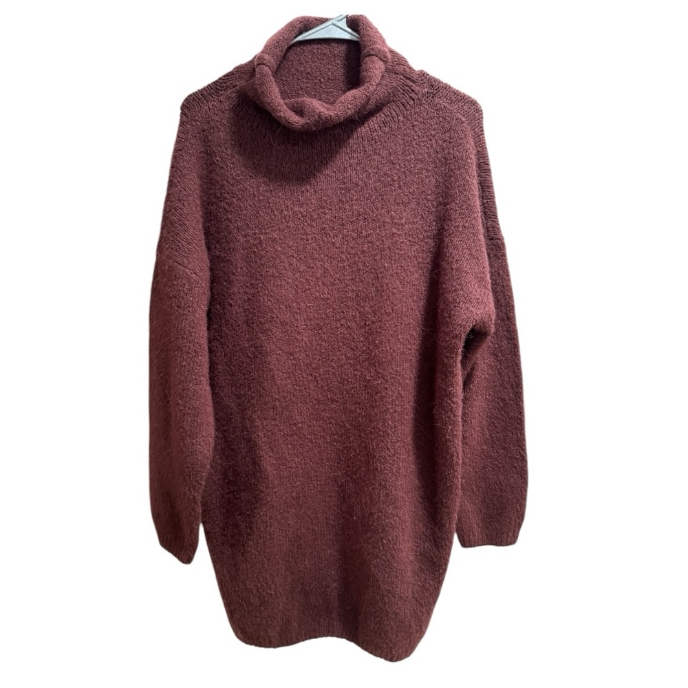 Aerie Alpaca Wool Blend Mock Neck Oversized Sweater, size Small, Burgundy